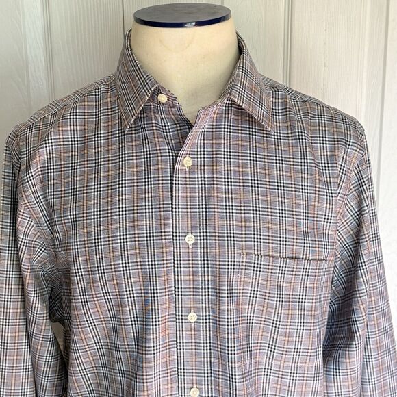 Men's Tailored Fit Plaid Shirt Size 17 XL Grey Multicolor Kirkland Signature - Picture 1 of 16